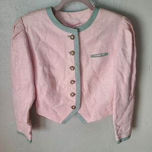 Vintage Austrian Pink Linen Dirndl Cropped Blazer
